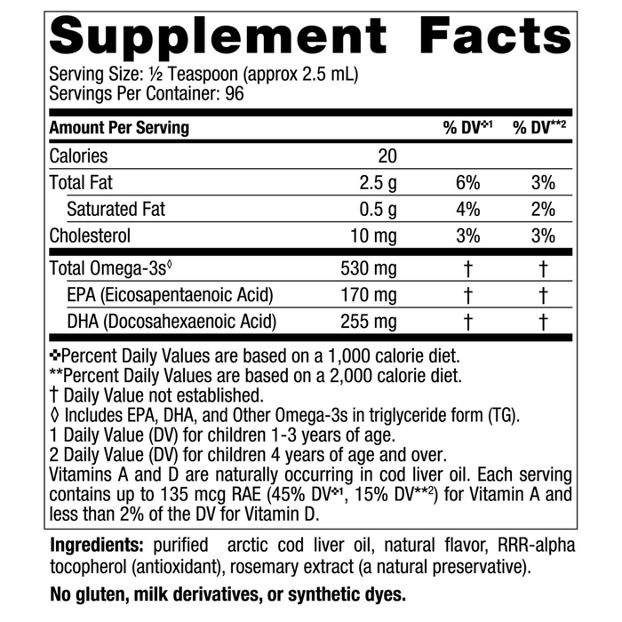 Children's DHA Strawberry 8 ounces Supplement Facts Label