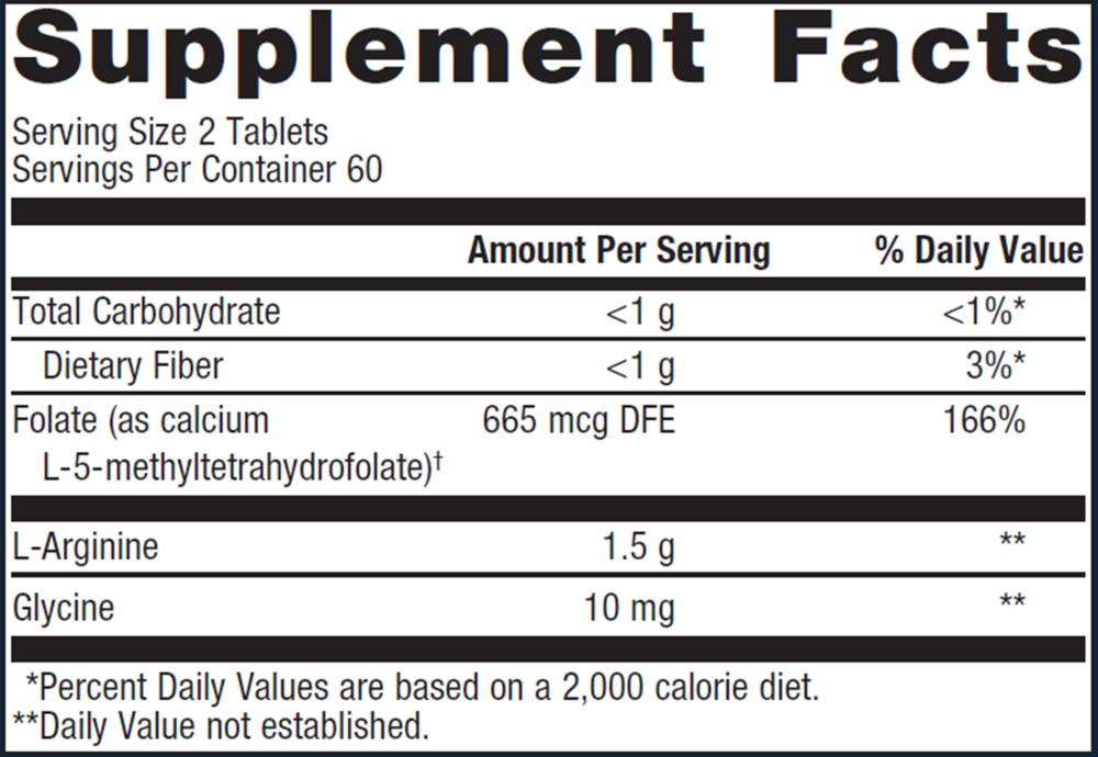 Arginine Plus 120 tablets Supplement Facts Label
