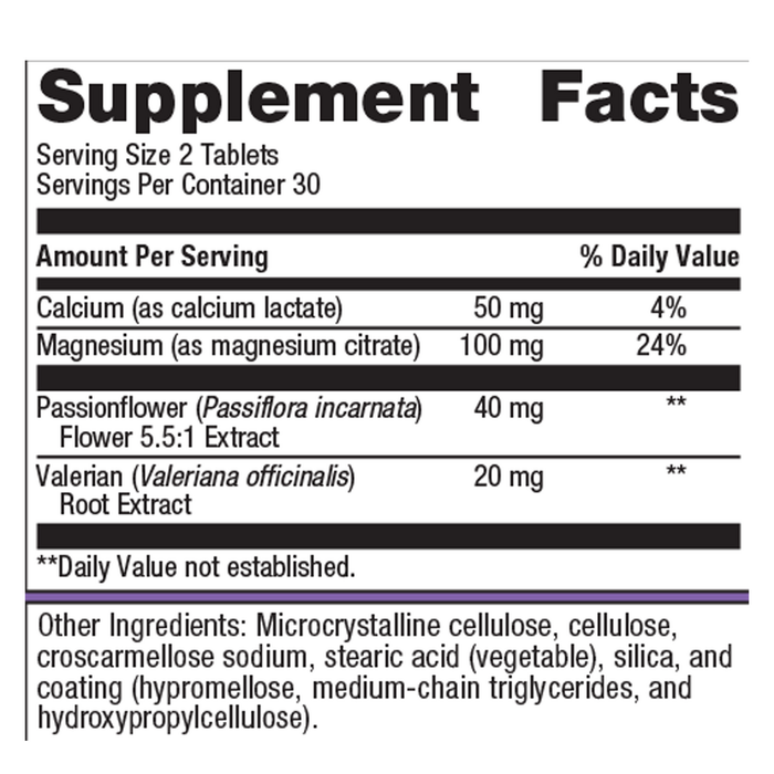 MyoCalm 60 tablets Supplement Facts Label
