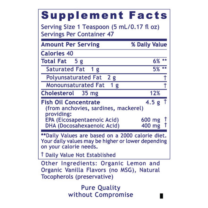 EPA/DHA Marine Liquid 8 oz Supplement Facts Label