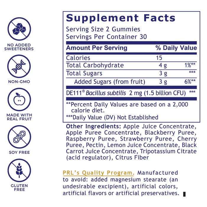 Premier Probiotic Gummies 60 ct Supplement Facts Label