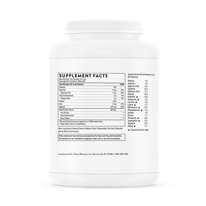 Plant Protein 20 servings Vanilla Supplement Facts