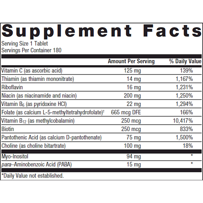 Vitamin B-Complex 180 tablets Supplement Facts Label