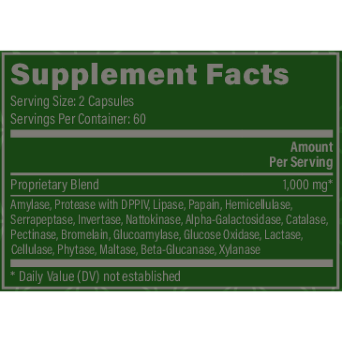Ultimate Enzymes 120 capsules Supplement Facts Label