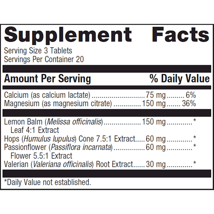 MyoCalm Plus 60 tablets Supplement Facts Label
