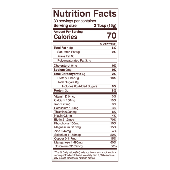 Organic Chia Seeds 16 oz Nutrition Facts Label