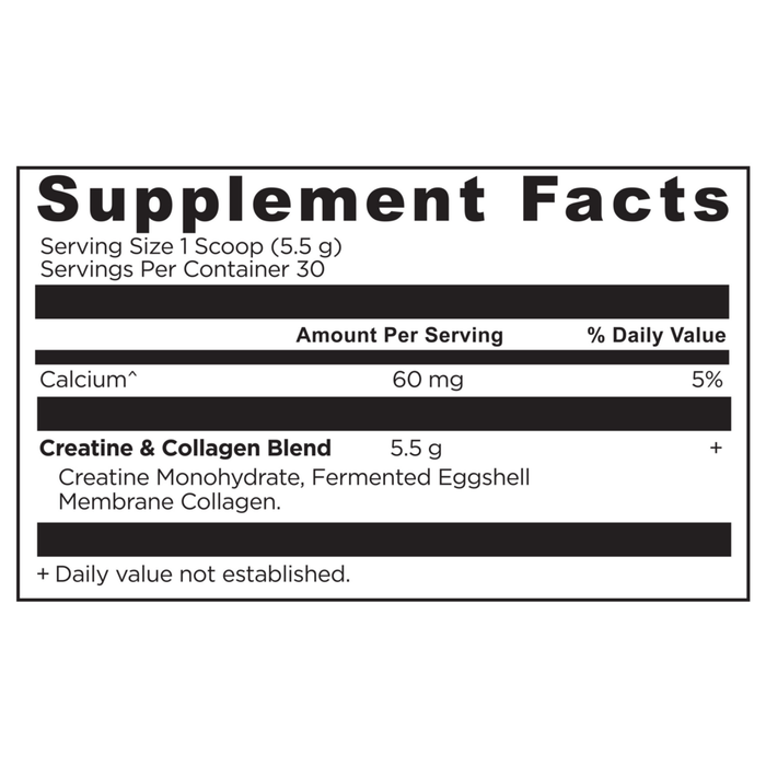 Creatine + Collagen Unflavored 30 servings Supplement Facts Label