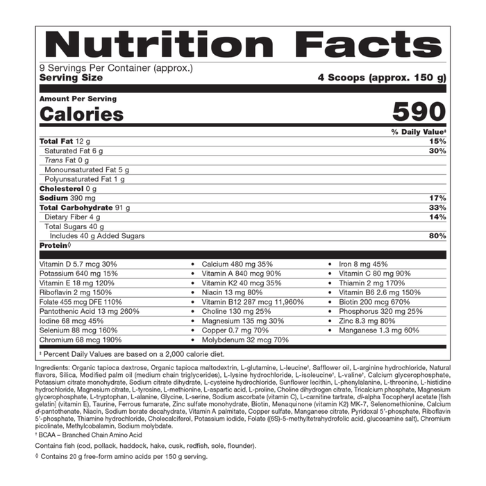 ElementAll Biological Diet 9 servings Vanilla Coconut Nutrition Facts Label