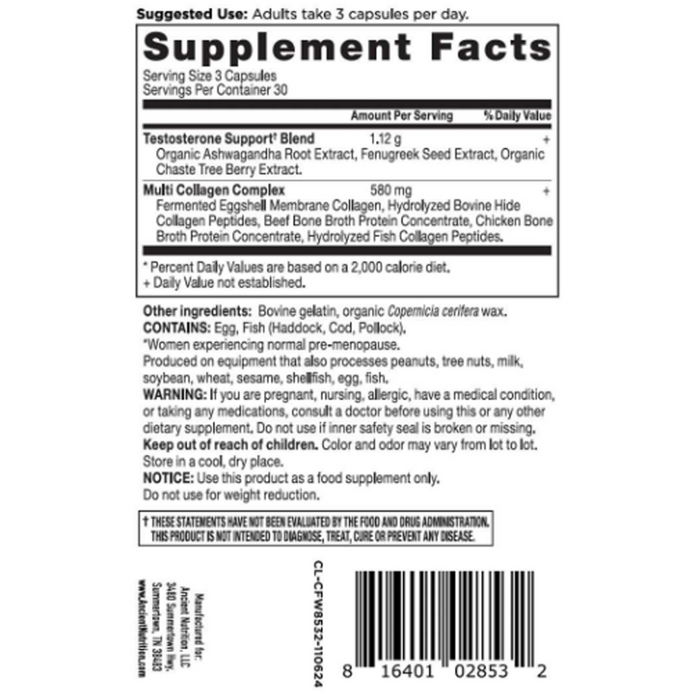 Testosterone Support for Women + Collagen 90 caps Supplement Facts Label