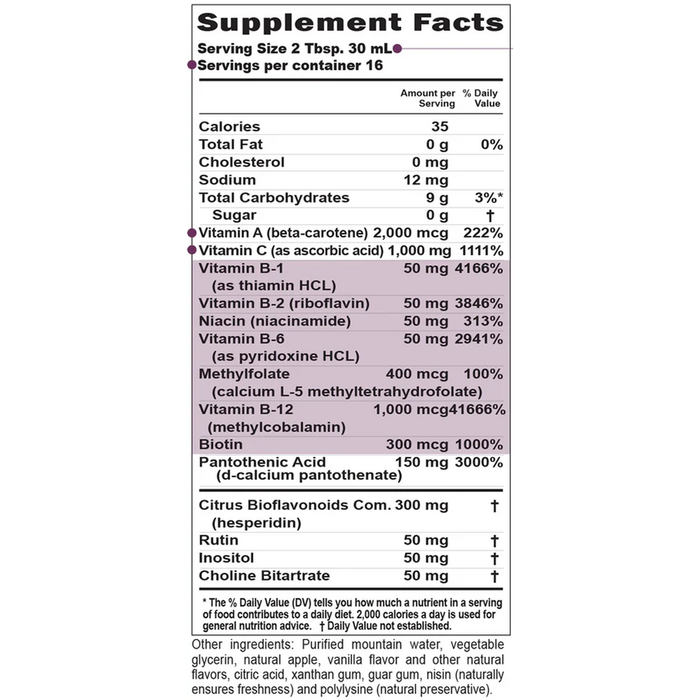 B Complete 16 fl oz Supplement Facts Label