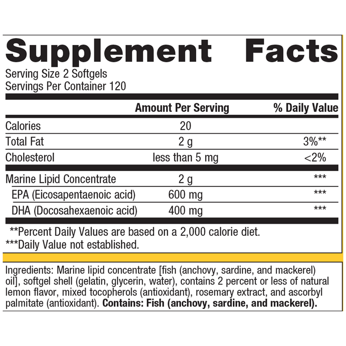 OmegaGenics Fish Oil EPA-DHA 500 mg 240 softgels Supplement Facts Label