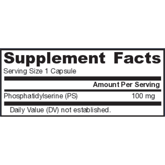 PS100 100 mg 120 capsules Supplement Facts Label
