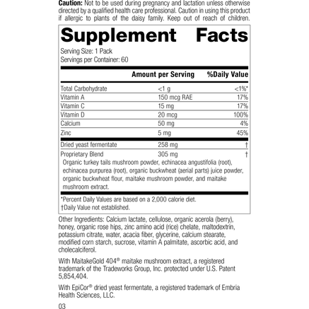Vegetarian Immune System Health Pack Rev 02 Supplement Facts