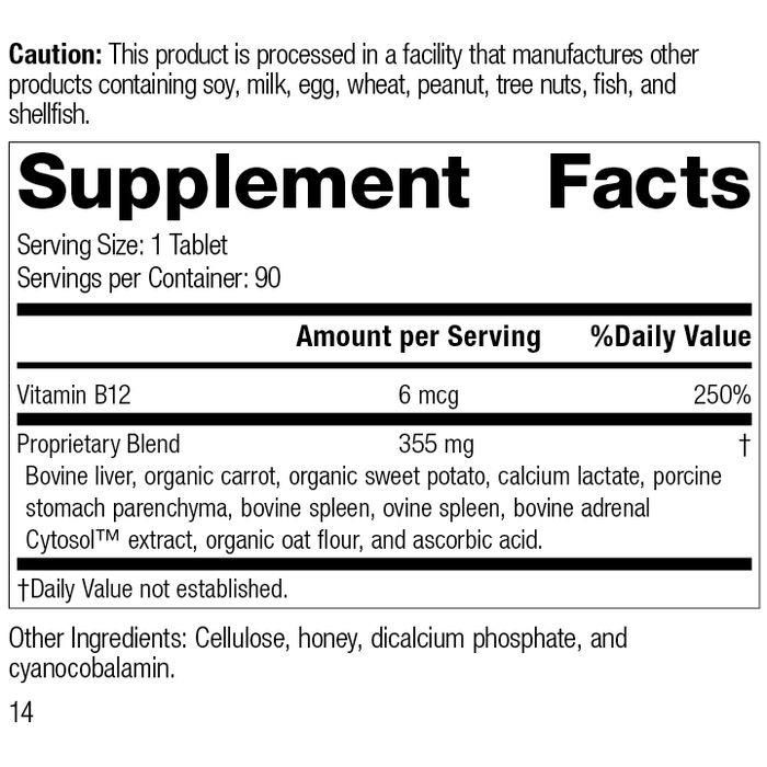 Cataplex® B12, 90 Tablets, Rev 14 Supplement Facts