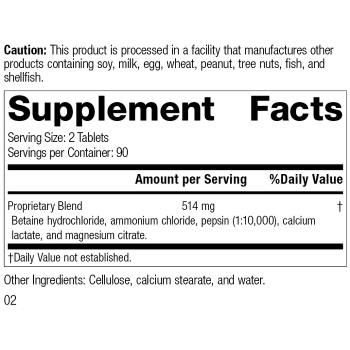 Betaine Hydrochloride, Rev 02 Supplement Facts