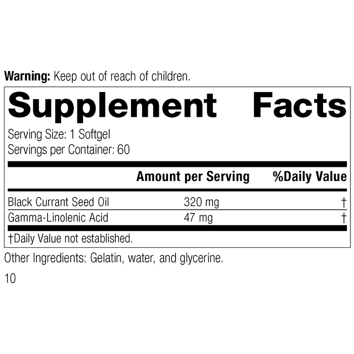 Black Currant Seed Oil, 60 Softgels, Rev 10 Supplement Facts