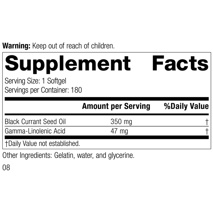 Black Currant Seed Oil, 180 Softgels, Rev 07, Supplement Facts