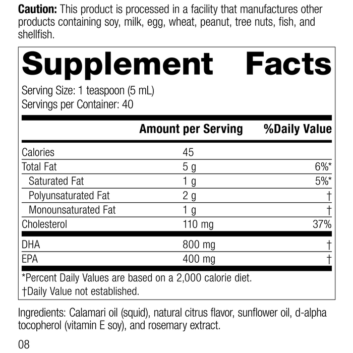 Calamari Omega-3 Liquid, 200 mL, Rev 08 Supplement Facts