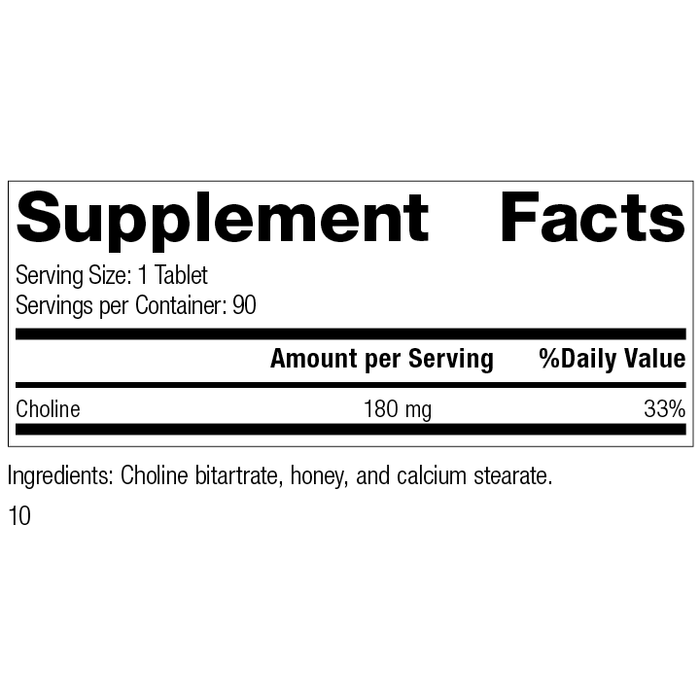 Choline, 90 Tablets, Rev 09 Supplement Facts