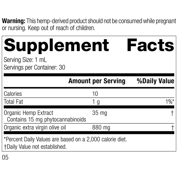 Hemp Oil Liquid 30 mL Rev 03 Supplement Facts