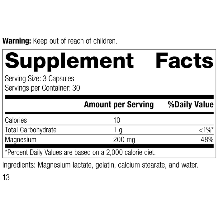 Magnesium Lactate Rev 11 Supplement Facts