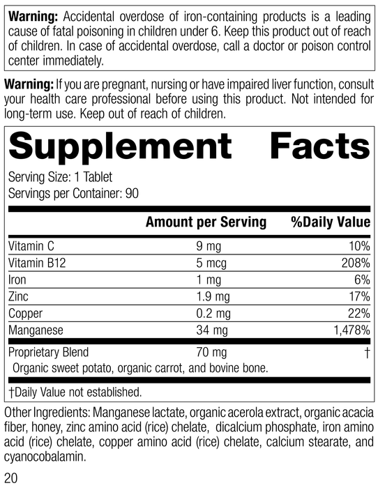 5490 Manganese B12 R20 Supplement Facts