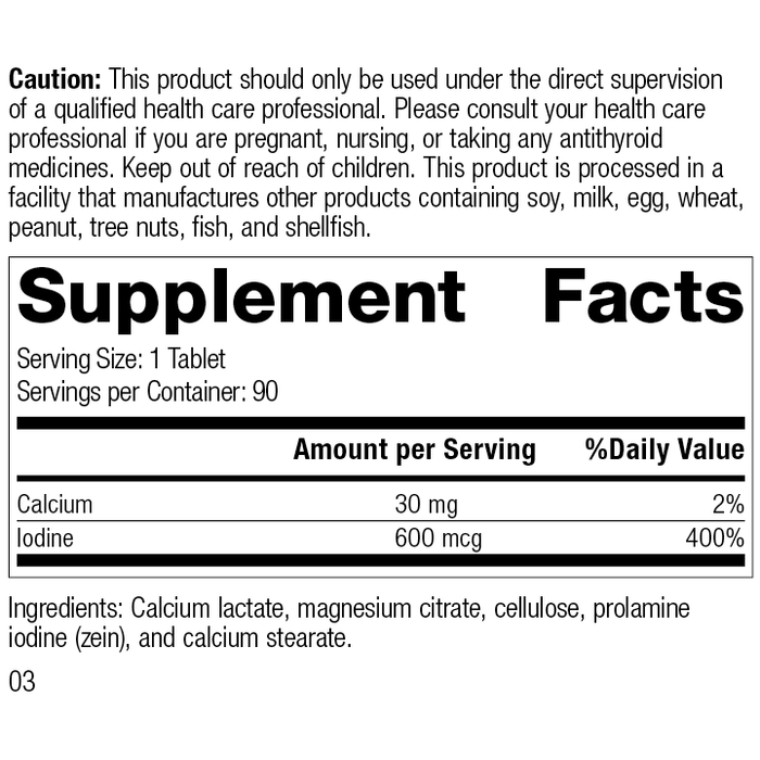 Prolamine Iodine, 90 Tablets, Rev 03 Supplement Facts