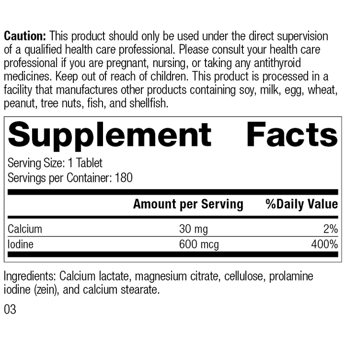 Prolamine Iodine, 180 Tablets, Rev 03 Supplement Facts