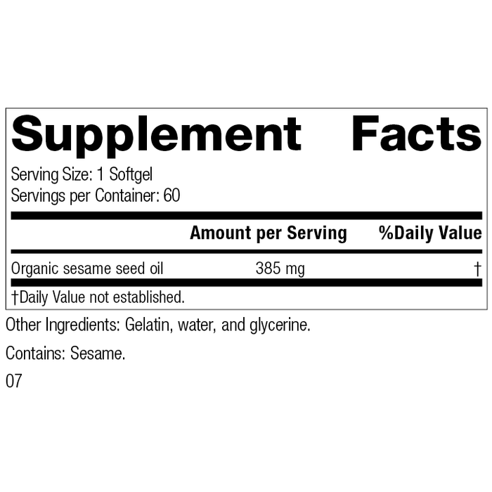 Sesame Seed Oil, 60 Softgels, Rev 07 Supplement Facts