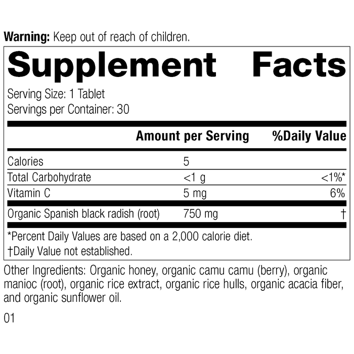 Spanish Black Radish, 20 Tablets, Rev 01 Supplement Label