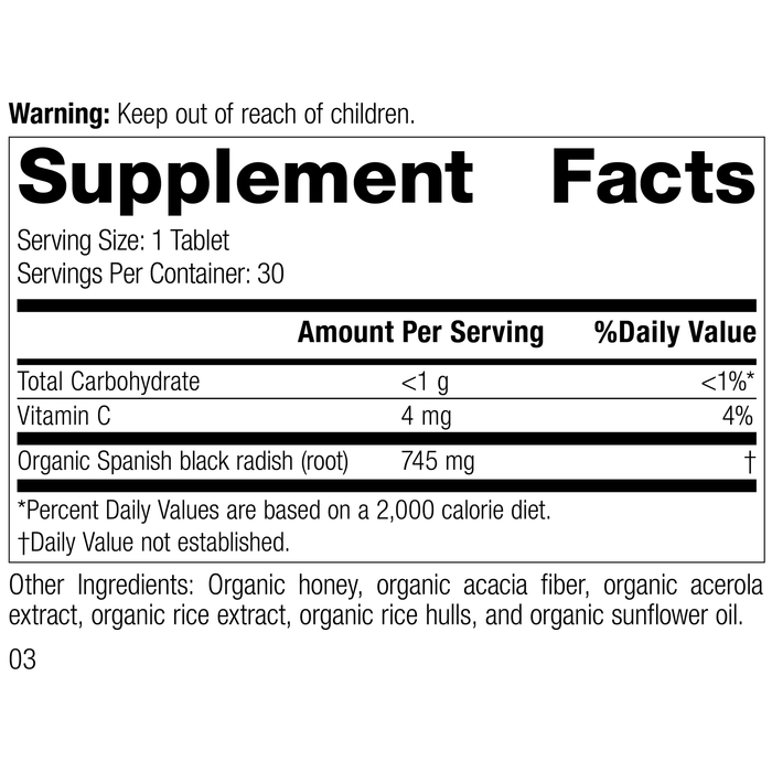 Spanish Black Radish, 20 Tablets, Rev 01 Supplement Label