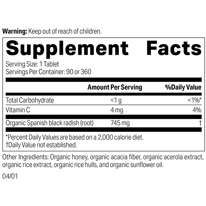 Spanish Black Radish, 20 Tablets, Rev 04 Supplement Label