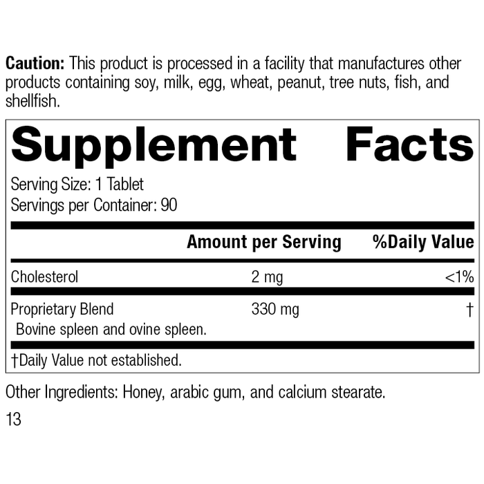 7600 Spleen Desiccated R13 Supplement Facts