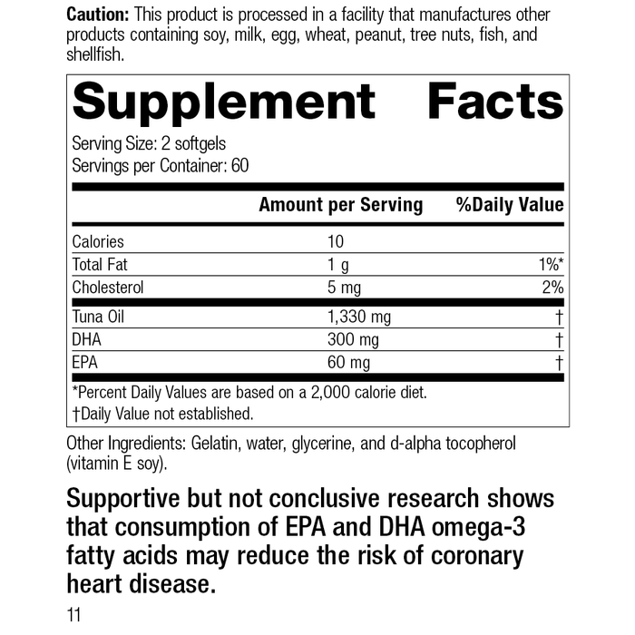 Tuna Omega-3 Oil, 120 Softgels, Rev 11 Supplement Facts
