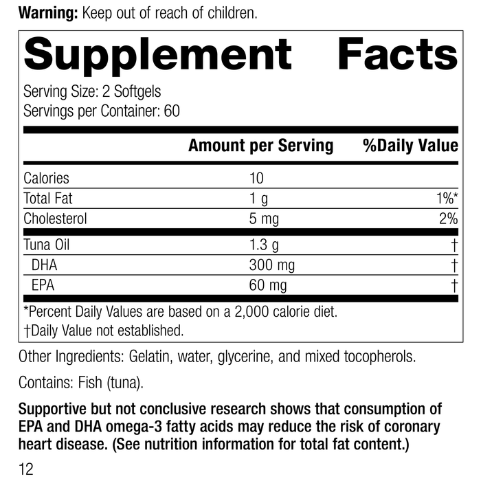 Tuna Omega-3 Oil, 120 Softgels, Rev 11 Supplement Facts