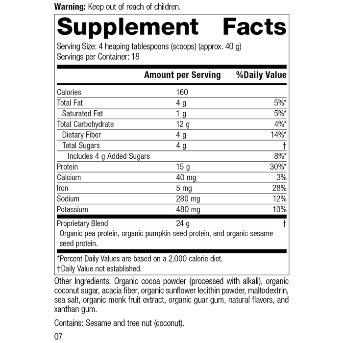 Veg-E Complete Pro™ Chocolate, 26 Ounces, Rev 07 Supplement Facts