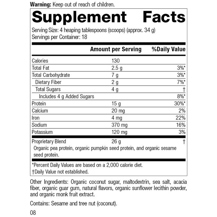 Veg-E Complete Pro™ Vanilla, 22 oz., Rev 03 Supplement Facts