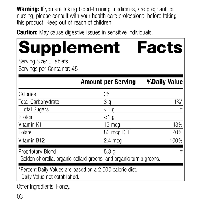 Nutrition label for Whole Food Folate