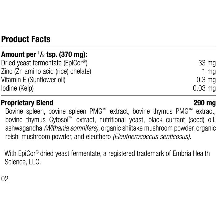 A1610 Canine Immune System Support, 30 g, Rev 01 Supplement Facts	