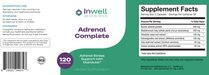 Adrenal Complete 120 Capsules by Inwell Biosciences supplement facts label and recommendations label