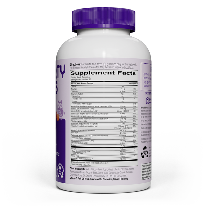 Adult Complete Plus Fiber 180 Gummies by SmartyPants Vitamins Supplement Facts