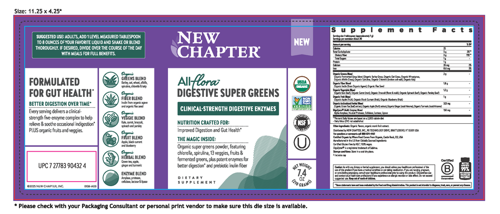 All Flora Digestive Super Greens Powder 30 Servings by New Chapter information label
