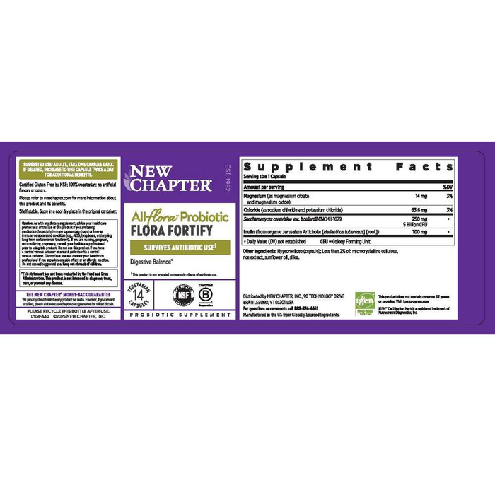 All Flora Probiotic Flora Fortify 14 Capsules by New Chapter information label