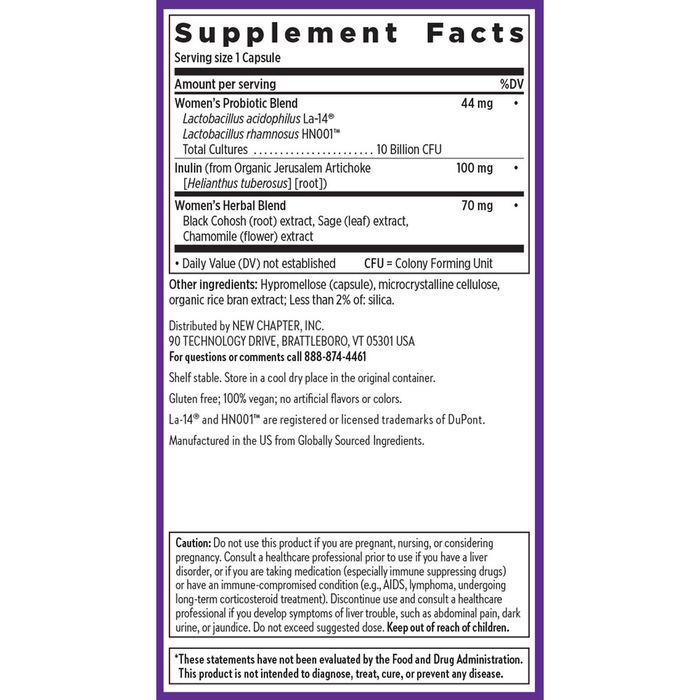 All Flora Probiotic Menopause Balance 30 Capsules by New Chapter supplement facts label
