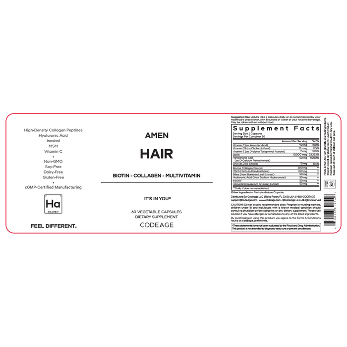 Amen Hair 60 Capsules by CodeAge information label

