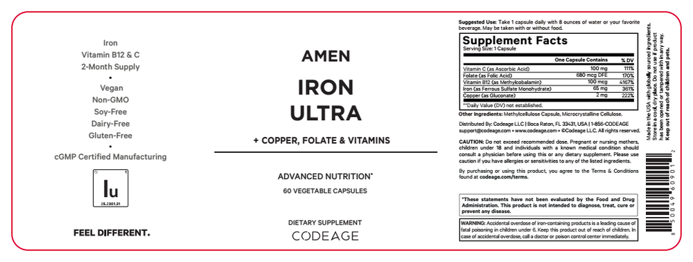 Amen Iron Ultra 60 Capsules by CodeAge information label
