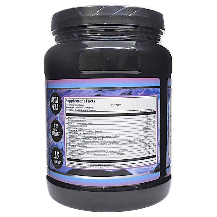 Project AD's Aminotaur 30 servings Sour Apple supplement facts label