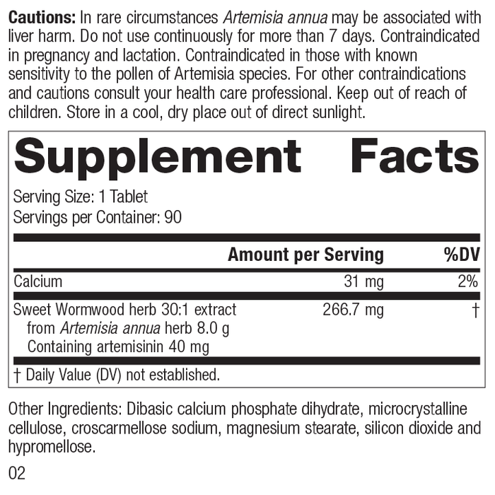 Artemisinin Forte Supplement Facts Label, Rev 01
