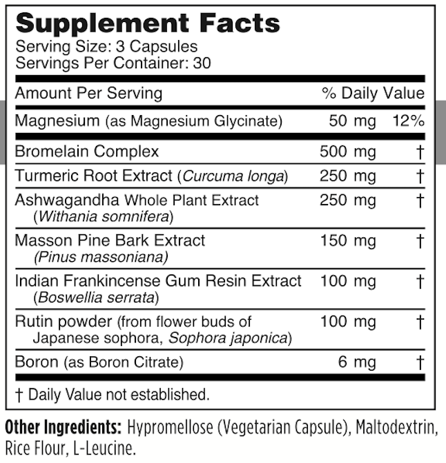 Arthro Balance 90 Capsules by NBI supplement facts label 