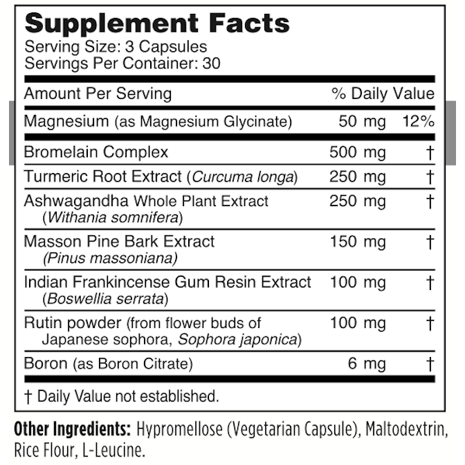 Arthro Balance 90 Capsules by NBI supplement facts label 